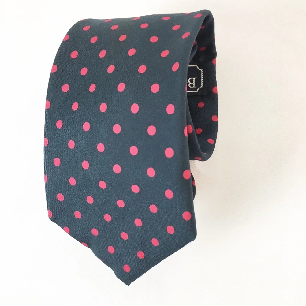 Vintage Burberry Silk Navy Red Polka Dot Tie